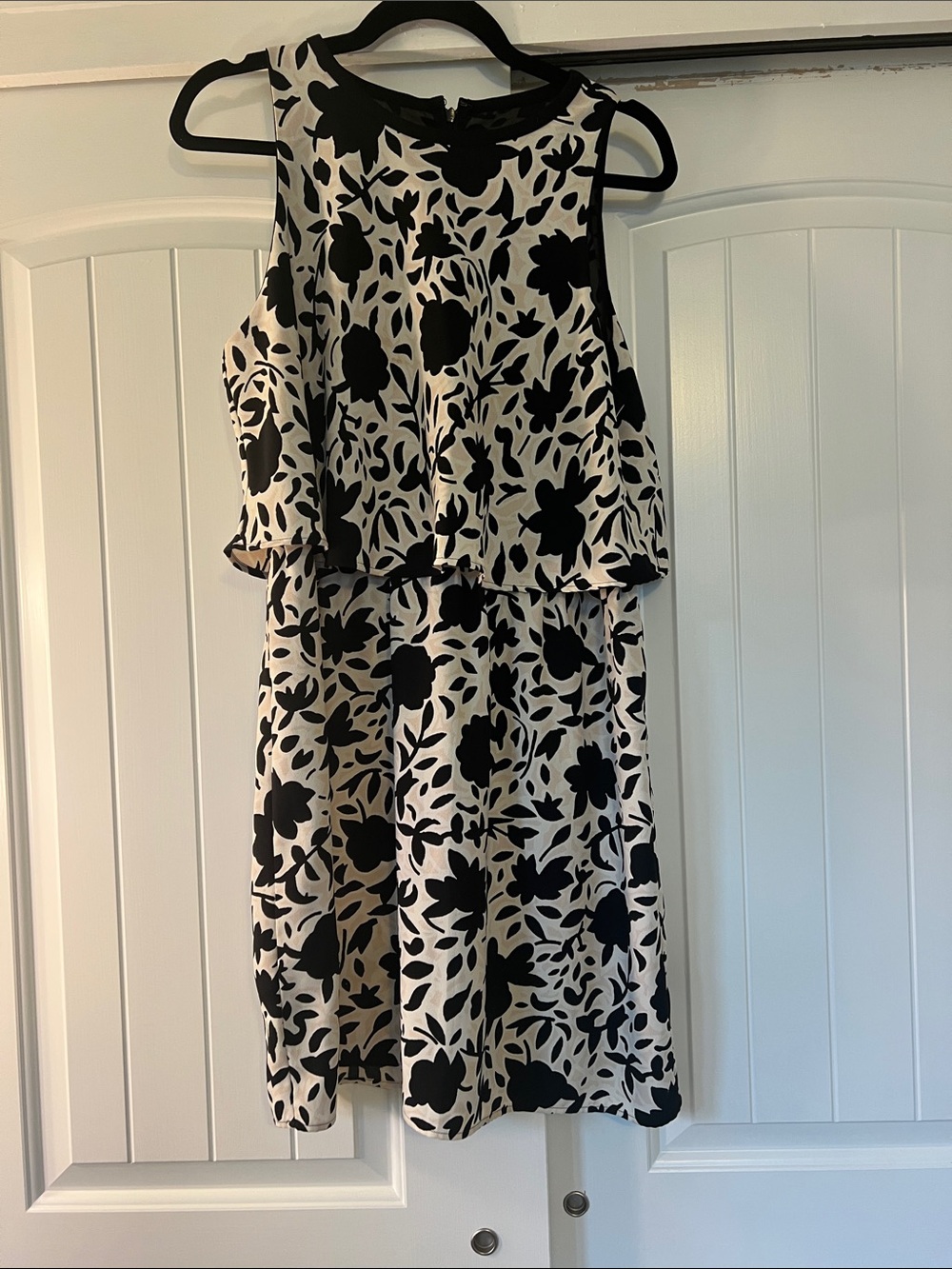 LOFT Black & White Floral Midi Dress